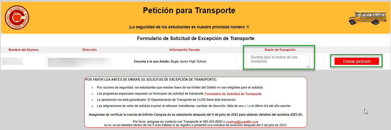 ingresar el motivo de su excepción